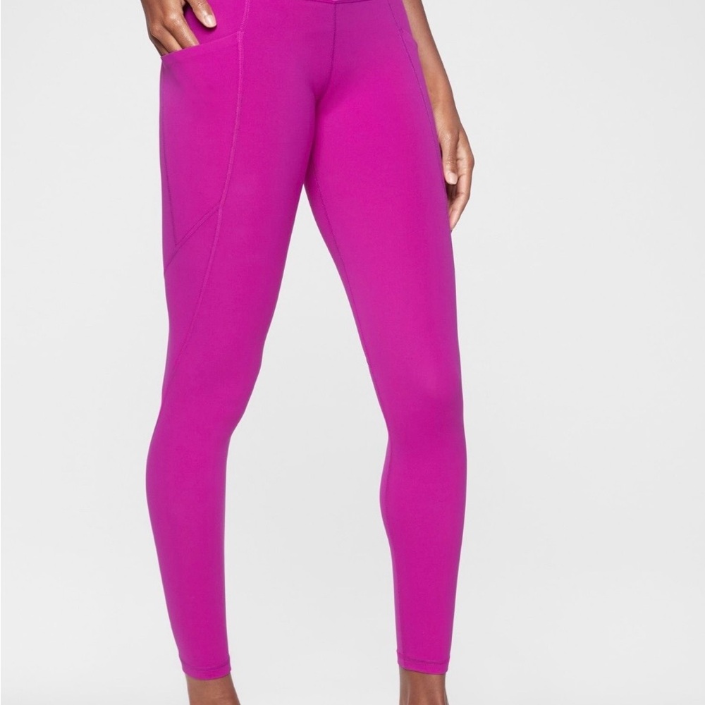 Athleta Salutation Stash Leggings Large Fuchsia Pink Pockets Yoga Athleisure